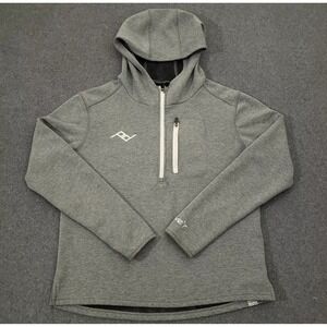 Give'r Peak Design Hoodie Mens Small Gray Thumb Holes 1/4 Zip "PD" Microfleece